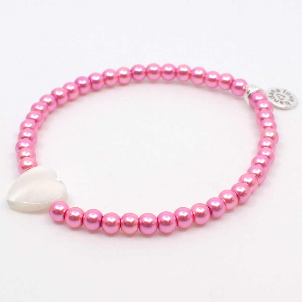 Pink Glass Pearls with Shell Heart Candi Beads