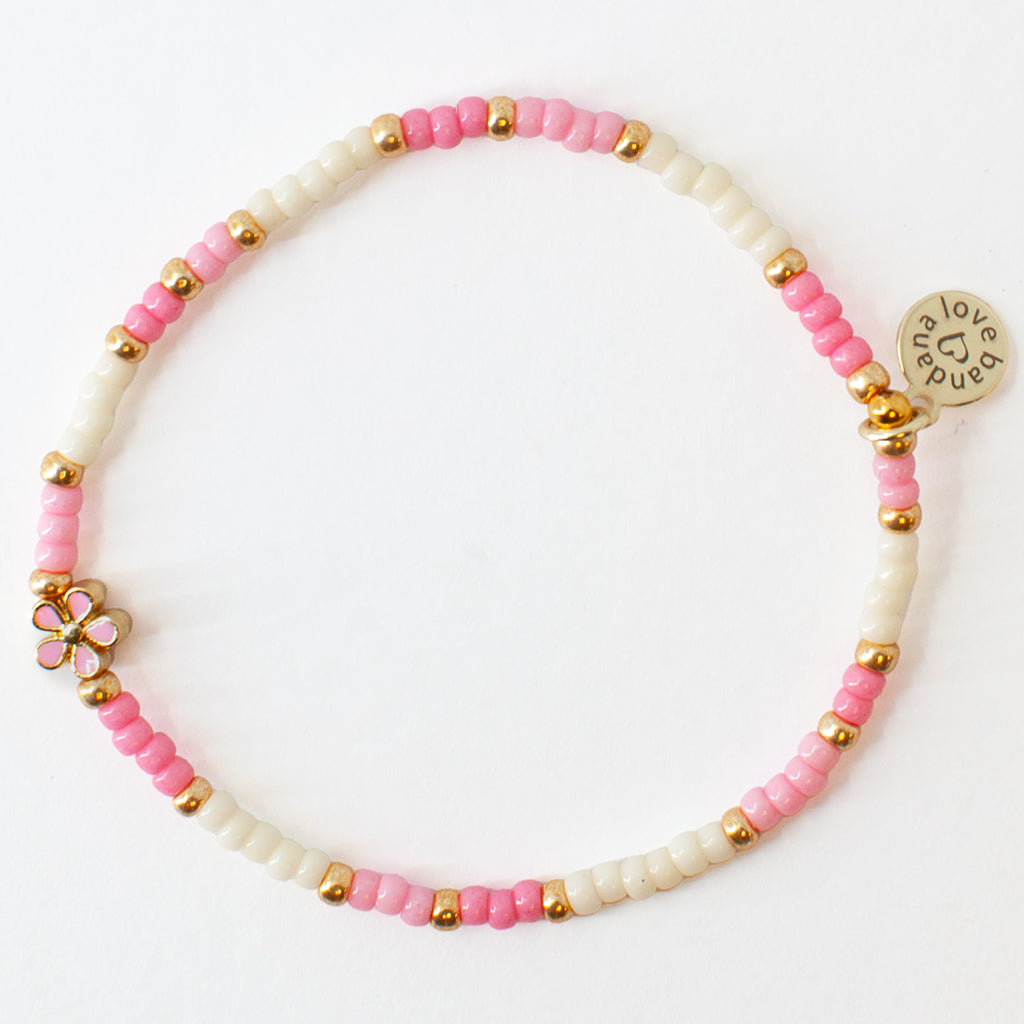 Pink and Gold Flower in Pink and Ivory Gold Mini Candi Beads