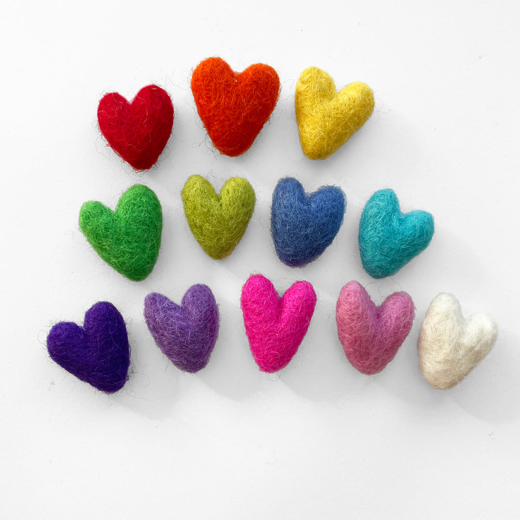 A Dozen Wool Felted Hearts