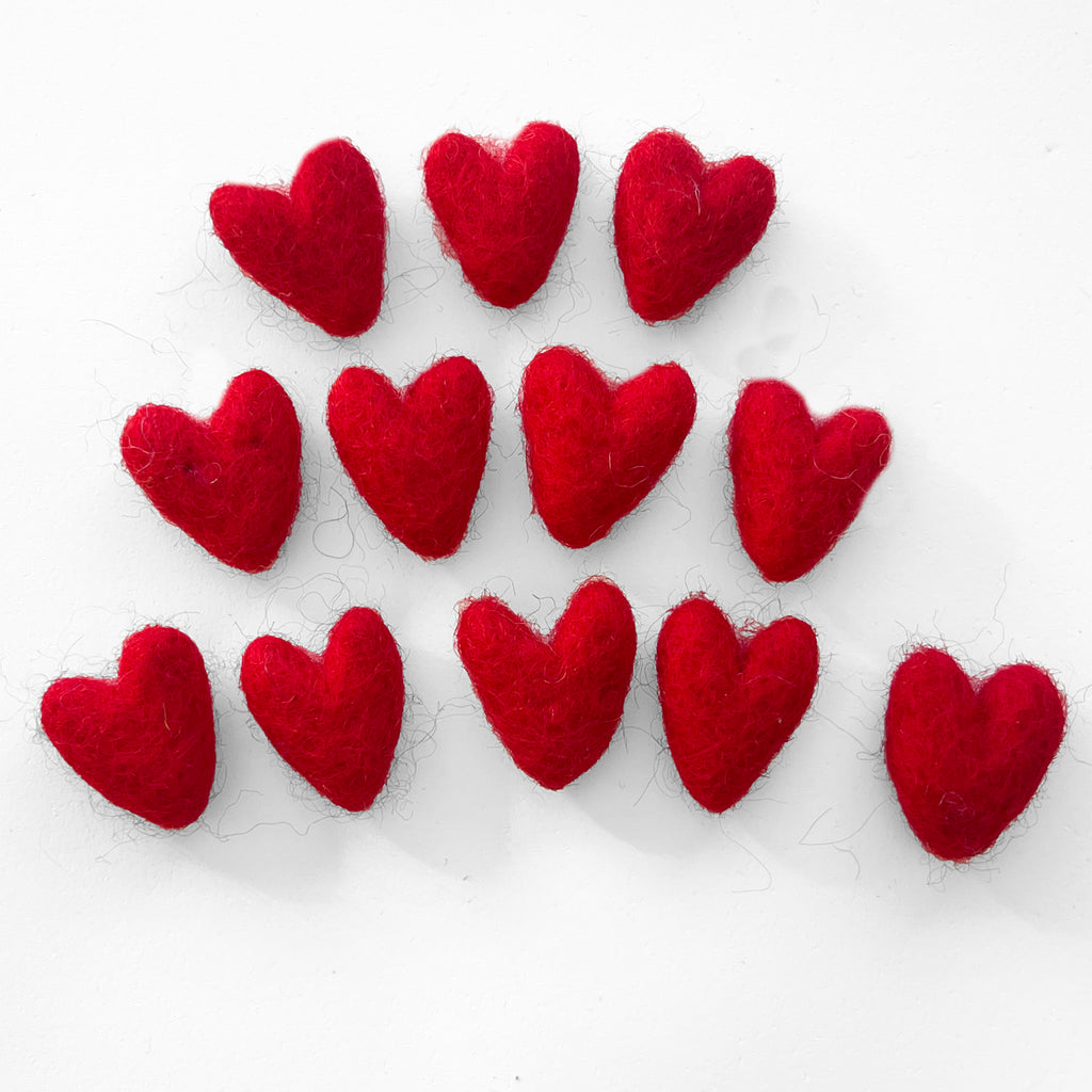 A Dozen Wool Felted Hearts