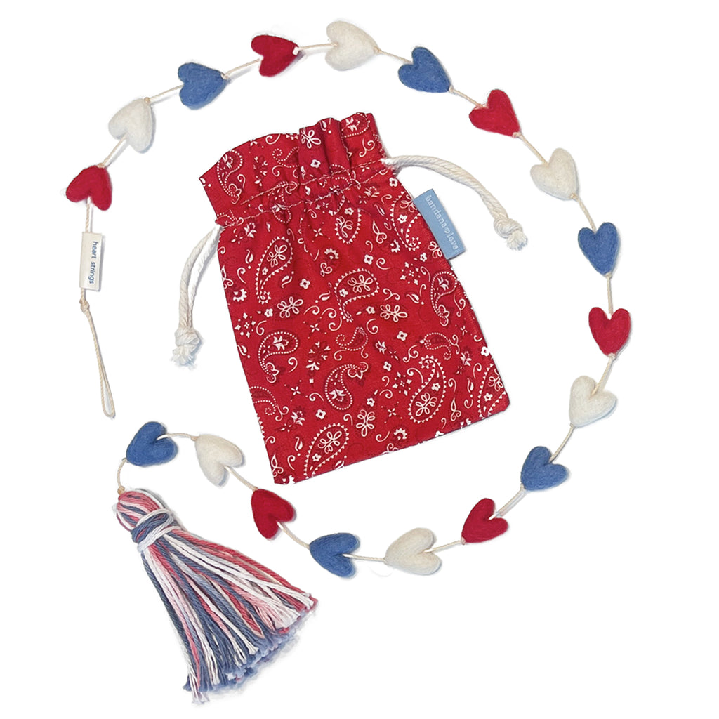 Red White and Blue Hearts Heart String